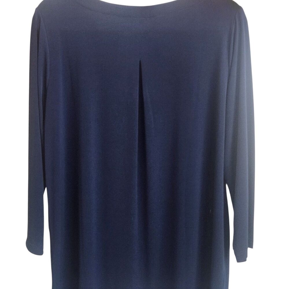 Susan Graver Liquid Knit Tunic Back Pleat Blue L Quiet Luxe Office Core Travel